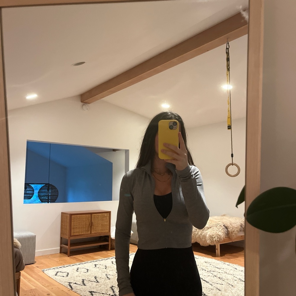 Aritzia Gray Long Sleeve Cropped Zip Top